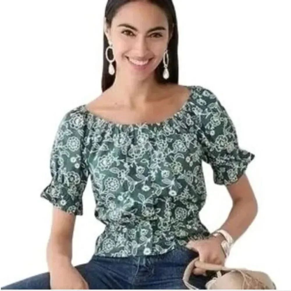J crewâGathered scoopneck top in vintage vines size medium